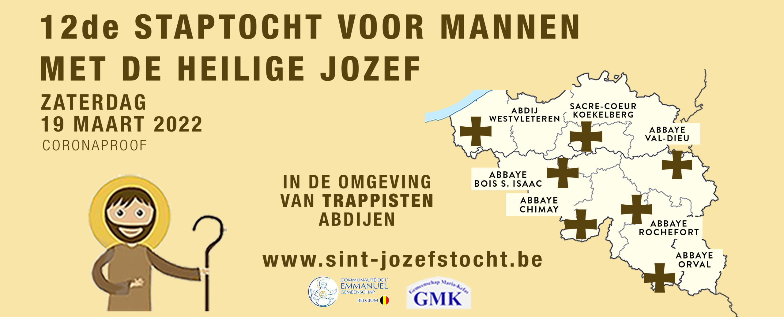 Locaties voor de Sint-Jozefstocht in 2022 voor heel België